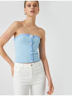 Koton Melis Ağazat x Koton - Düğmeli Straplez Triko Crop Top