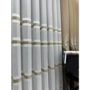 Evdepo Home Taç Aplik Örme 1/2 Seyrek Pile Tül Perde Tek Kanat - Ekru - Vizon 100 x 260 cm