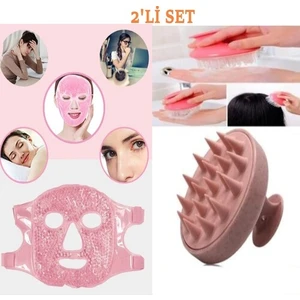 Buz Jel Toplar Maske Pembe + Duş Masaj Tarak Silikon Maske Set