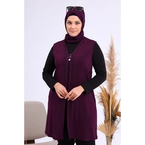 Kadin Buyuk Beden Üç Düğmeli Likralı Yelek