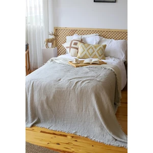 Tek Kişilik Pike Yatak Örtüsü 4 Kat Muslin Pamuklu Çift Taraflı Açık Gri 160X240 cm