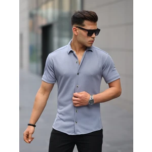 Erkek Yazlık Likralı Slim Fit Gömlek Yaka Kısa Kollu Gömlek