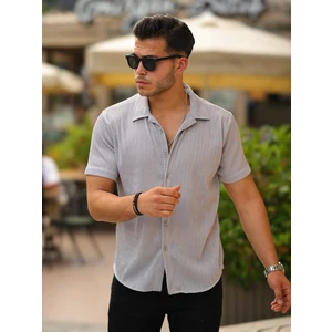 Erkek Yazlık Likralı Slim Fit Gömlek Yaka Kısa Kollu Gömlek