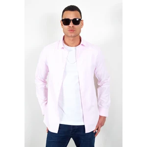 Pembe Erkek Beyaz Kolay Ütülenebilir Standart Fit Normal Kesim Oxford Gömlek