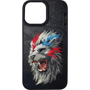 Ferocious Serisi Aslan Nakış Işlemeli 3D Detaylı Kılıf iPhone 14 Pro Max Siyah