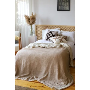 Tek Kişilik Pike Yatak Örtüsü 4 Kat Muslin Pamuklu Çift Taraflı Açık Kahve 160X240 cm