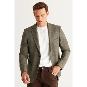 ALTINYILDIZ CLASSICS Erkek Haki Slim Fit Dar Kesim Mono Yaka Desenli Blazer Ceket