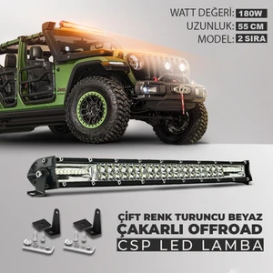 180W 50 cm Çift Sıra 5 Modlu Turuncu Beyaz Off Road LED Bar