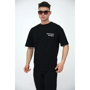 Erkek Oversize Bisiklet Yaka Basic Kısa Kollu Yazı Baskılı T-Shirt