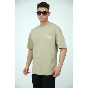 Erkek Oversize Bisiklet Yaka Basic Kısa Kollu Yazı Baskılı T-Shirt