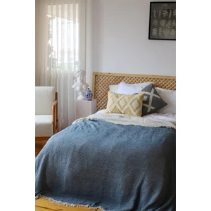Tek Kişilik Pike Yatak Örtüsü 4 Kat Muslin Pamuklu Çift Taraflı Indigo Mavi 160X240 cm