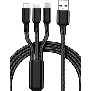 Huawei Xiaomi Samsung Iphone Uyumlu Örgü Hasır Çoklu Şarj Kablosu Type-C Micro Lightning