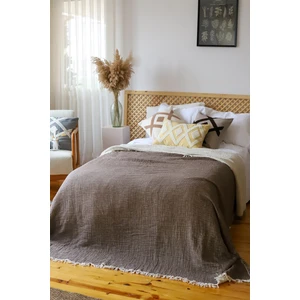 Tek Kişilik Pike Yatak Örtüsü 4 Kat Muslin Pamuklu Çift Taraflı Koyu Kahve 160X240 cm
