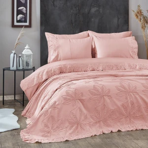 Nazik Home Manolya Dantelli Çift Kişilik 7 Parça Nevresim + Pike Set