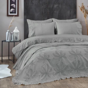 Nazik Home Manolya Dantelli Çift Kişilik 7 Parça Nevresim + Pike Set