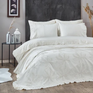 Nazik Home Manolya Dantelli Çift Kişilik 7 Parça Nevresim + Pike Set