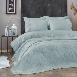Nazik Home Manolya Dantelli Çift Kişilik 7 Parça Nevresim + Pike Set