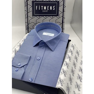 Slim Fit Uzun Kol Ömür Boyu Yakandayım Nakışlı Hediye Kutulu Erkek Gömlek - Saks Mavi