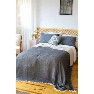 Tek Kişilik Pike Yatak Örtüsü 4 Kat Muslin Pamuklu Çift Taraflı Siyah Renkli 160X240 cm