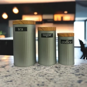 Bambu Görünümlü Kapak Dama Desenli Metal Kavanoz Seti 3'lü