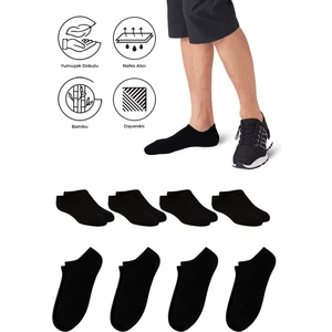 Bambu Erkek Sneaker Siyah Çorap Dikişsiz Görünmez Bilekte Spor Çorap Premium 4'lü Paket