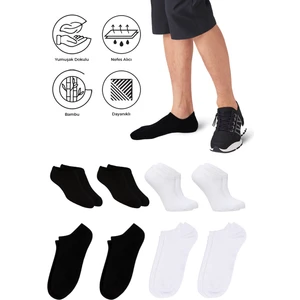 Bambu Erkek Sneaker Siyah-Beyaz Çorap Dikişsiz Görünmez Bilekte Spor Çorap Premium 4'lü Paket