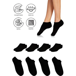 Bambu Kadın Sneaker Siyah Görünmez Bilekte Spor Çorap Premium 4'lü Paket