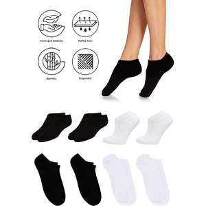Bambu Kadın Sneaker Siyah Beyaz Çorap Dikişsiz Görünmez Bilekte Spor Çorap Premium 4'lü Paket