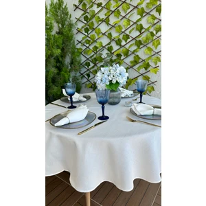 Decamor Home Keten Dokulu Dertsiz Beyaz Yuvarlak Masa Örtüsü