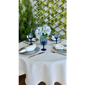 Decamor Home Keten Dokulu Dertsiz Beyaz Yuvarlak Masa Örtüsü