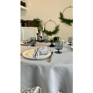 Decamor Home Keten Dokulu Dertsiz Gri Yuvarlak Masa Örtüsü
