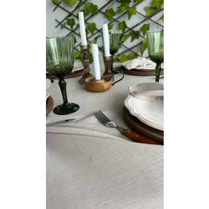 Decamor Home Keten Dokulu Dertsiz Bej Yuvarlak Masa Örtüsü