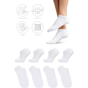 Bambu Kadın Sneaker Beyaz Çorap Dikişsiz Görünmez Bilekte Spor Çorap Premium 4'lü Paket
