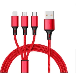 Huawei Xiaomi Samsung Iphone Uyumlu Örgü Hasır Çoklu Şarj Kablosu Type-C Micro Lightning