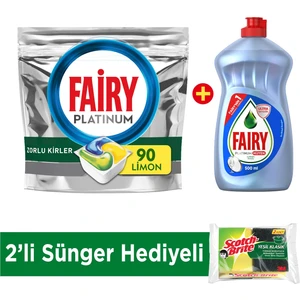 Platinum  90 Yıkama Kapsül Limon Kokulu +Platinum 500 ml Hijyen+Sünger
