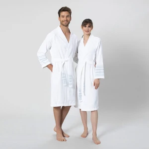Derin Unisex Bornoz Beyaz/açık Aqua