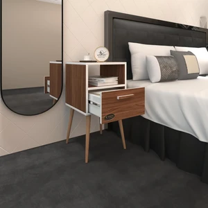 Kenzlife  Komodin Budurgan Cvz 74*39*39 Ahşap Ayaklı Raflı Çekmeceli Komidin Kitaplık