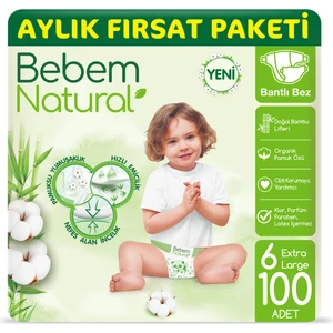 Bebem Natural Bebek Bezi 6 Beden Ekstra Large Aylık Fırsat Paketi 100 Adet