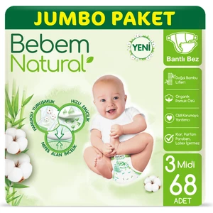 Bebem Natural Bebek Bezi 3 Beden Midi Jumbo Paket 68 Adet