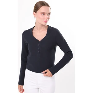 Owut Collection Düğmeli Yaka Uzun Kollu Lacivert Bluz