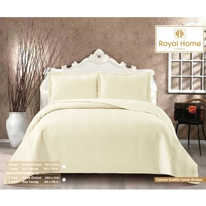 Royal Home Taksim Kadife Çift Kişilik Yatak Örtüsü Seti 3 Parça Krem