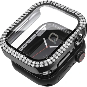 Apple Watch Seri 9-8-7 45MM Uyumlu Ekran ve Taşlı Kasa Koruyucu Siyah