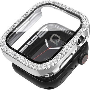 Apple Watch Seri 3-2 42MM Uyumlu Ekran ve Taşlı Kasa Koruyucu Gümüş