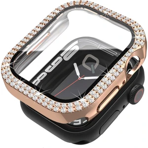 Apple Watch Seri 3-2 42MM Uyumlu Ekran ve Taşlı Kasa Koruyucu Rosegold