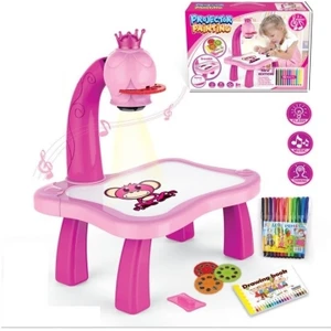Easy Toy Çocuklar Için Ledli Projektör Çizim Masası ve Boya Kalemi Seti - Pembe (Yurt Dışından)