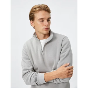 Yarım Fermuarlı Sweatshirt Dik Yaka Uzun Kollu