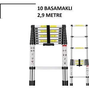 Madeni Eşya 10 Basamaklı Teleskopik Uzayan Merdiven 2,9 Metre TLS1029