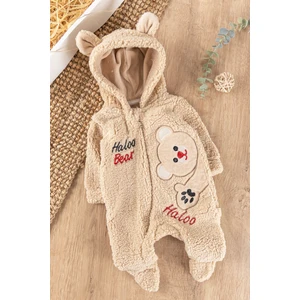 Ayıcık Figürlü Kapüşonlu Kışlık Welsoft Bebek Tulum