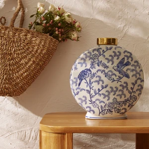 Karaca Home Seramik Vazo Mavi Beyaz Kuş Desenli Dekoratif Tasarım 28.5x11x31 cm Ölçülerinde