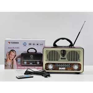 M-111BT Işıklı Kumandalı Nostaljik Radyolu Bluetooth Hoparlör Beyaz